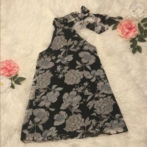 Black and Gray Floral Neck Tie Choker Dress